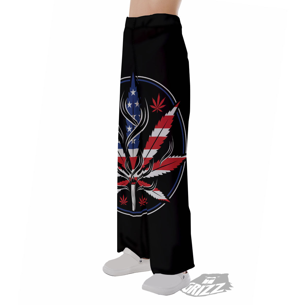 American Cannabis Leaf Flag Print Pajama Pants-grizzshop