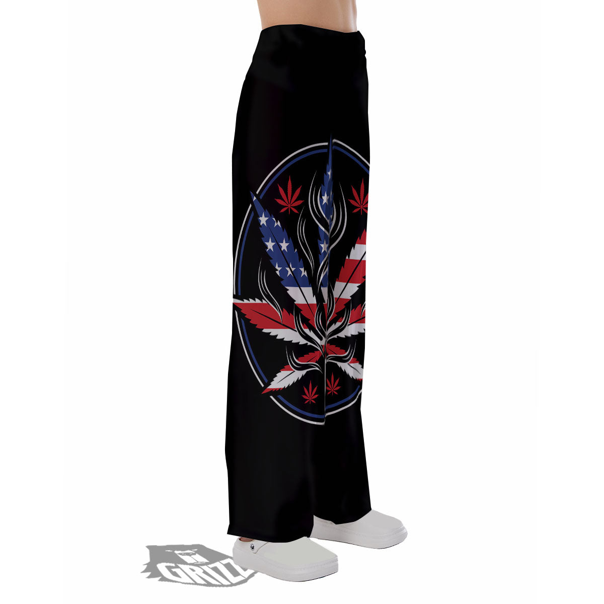 American Cannabis Leaf Flag Print Pajama Pants-grizzshop