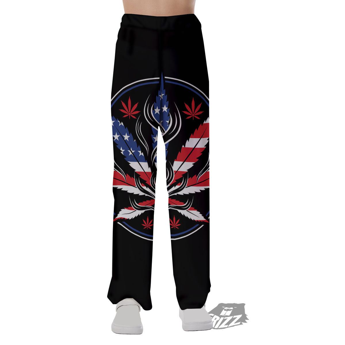 American Cannabis Leaf Flag Print Pajama Pants-grizzshop