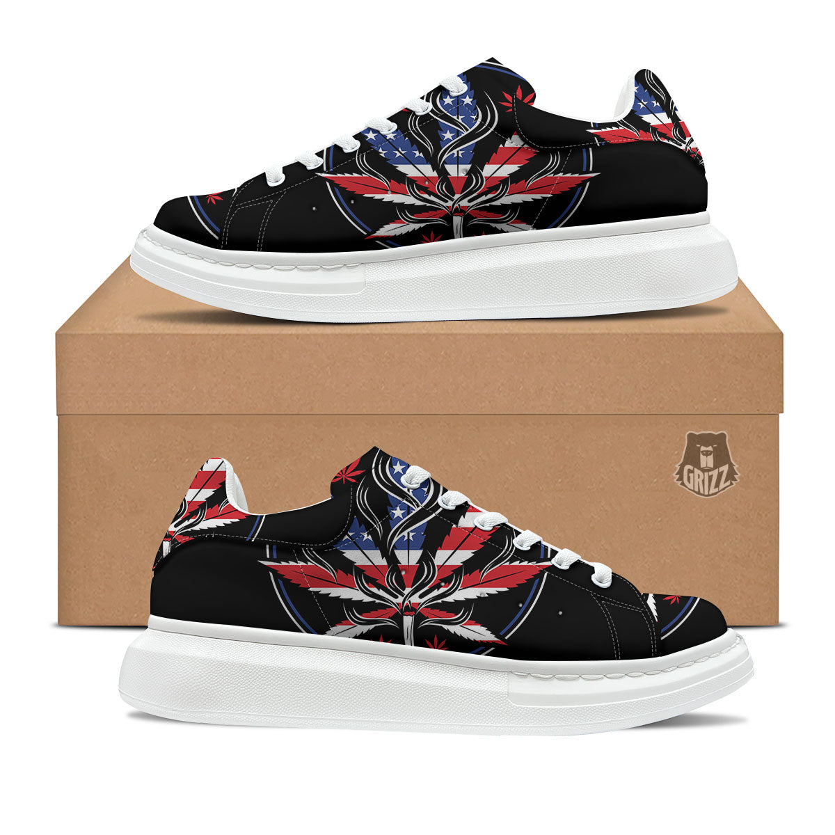 American Cannabis Leaf Flag Print Platform Shoes-grizzshop