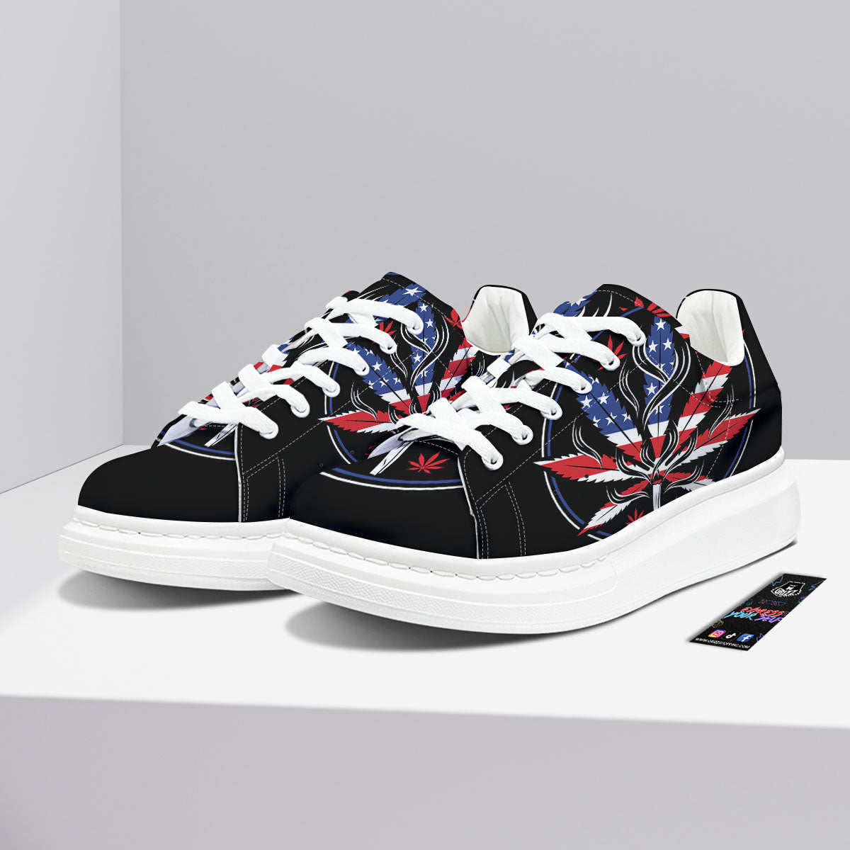 American Cannabis Leaf Flag Print Platform Shoes-grizzshop