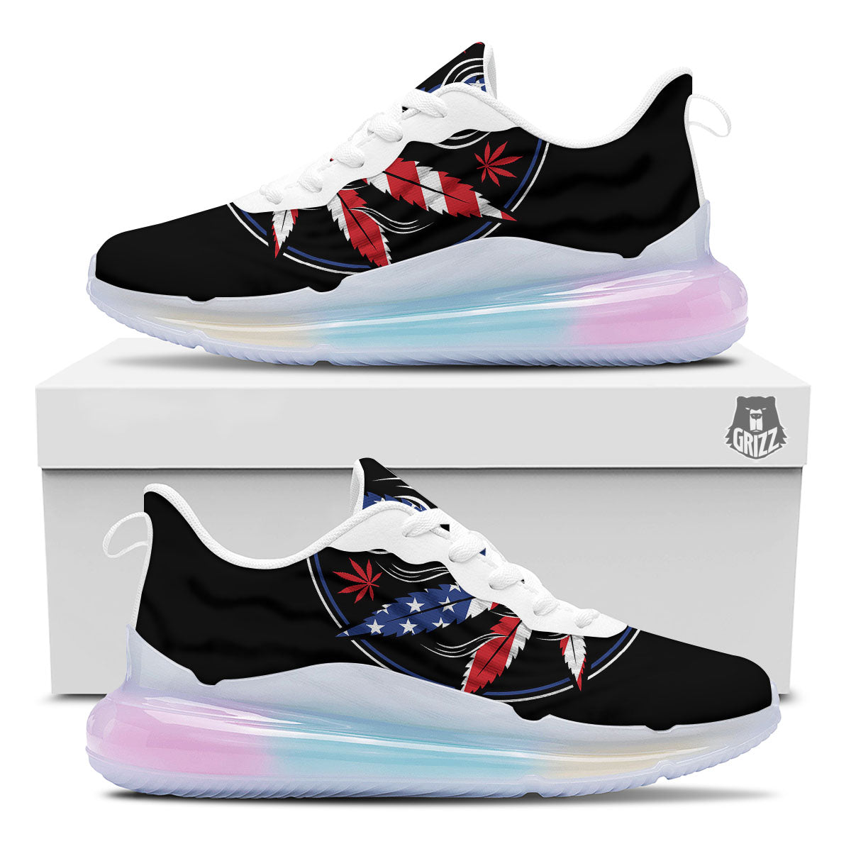 American Cannabis Leaf Flag Print Running Sneakers-grizzshop