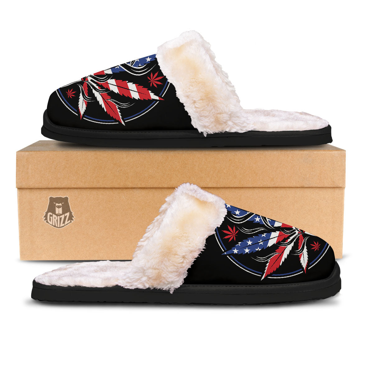 American Cannabis Leaf Flag Print Slippers-grizzshop