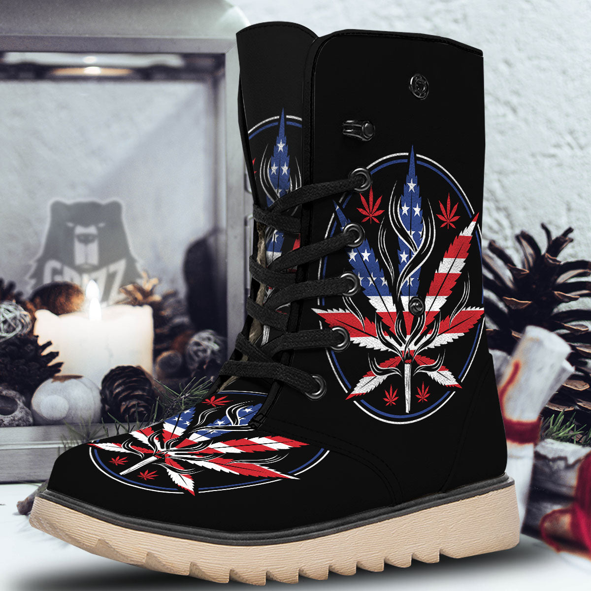 American Cannabis Leaf Flag Print Snow Boots-grizzshop