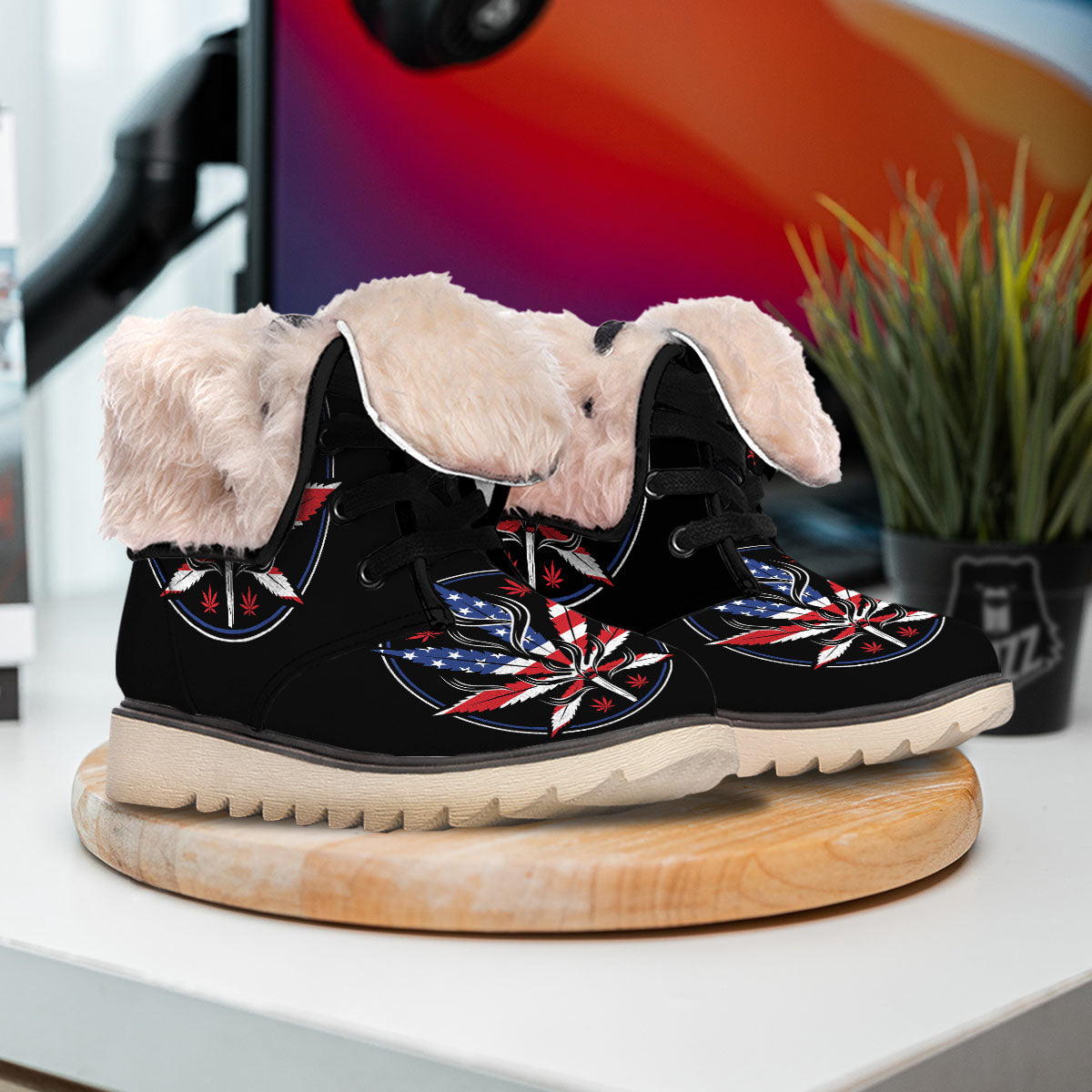 American Cannabis Leaf Flag Print Snow Boots-grizzshop