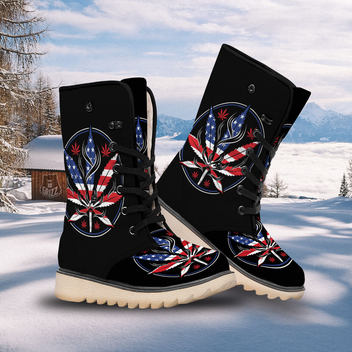 American Cannabis Leaf Flag Print Snow Boots-grizzshop