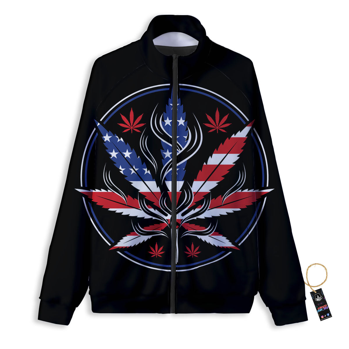 American Cannabis Leaf Flag Print Track Jacket-grizzshop