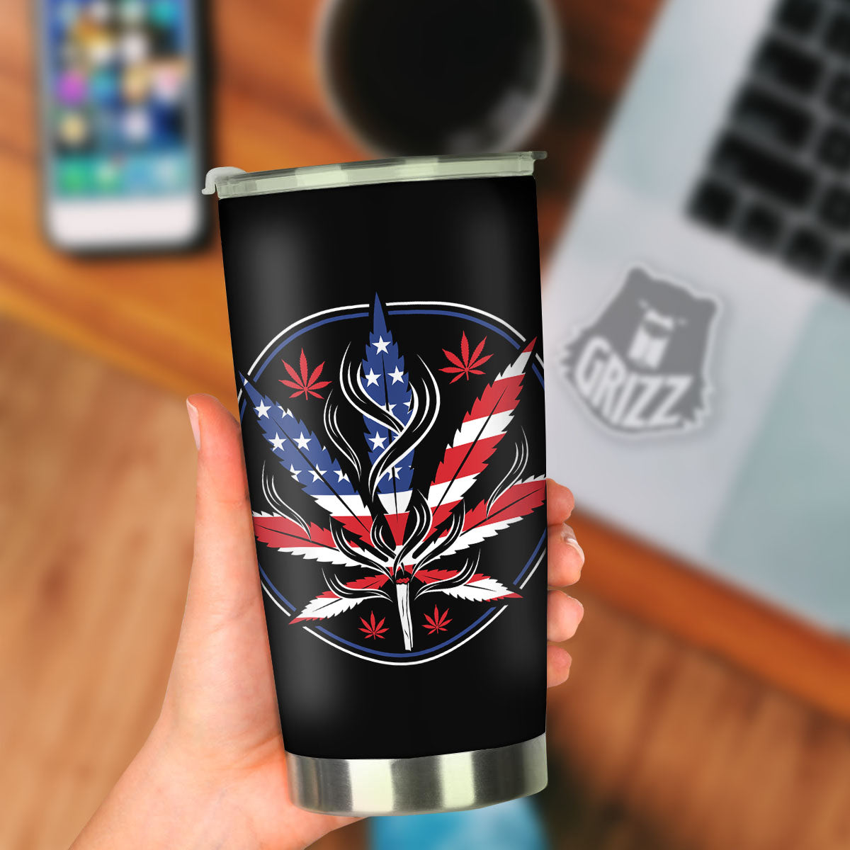 American Cannabis Leaf Flag Print Tumbler-grizzshop