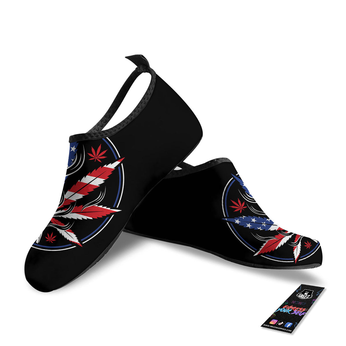 American Cannabis Leaf Flag Print Water Shoes-grizzshop