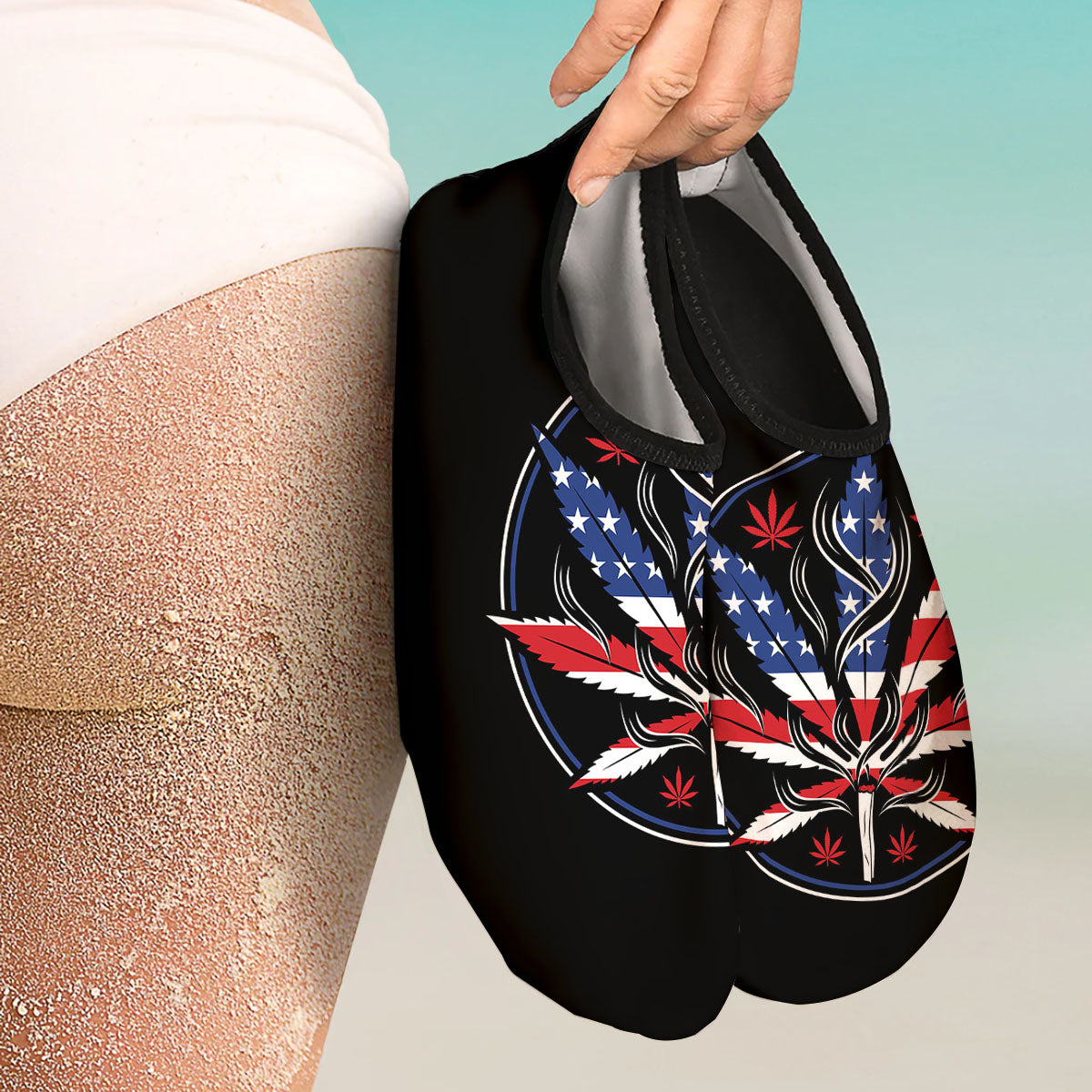 American Cannabis Leaf Flag Print Water Shoes-grizzshop