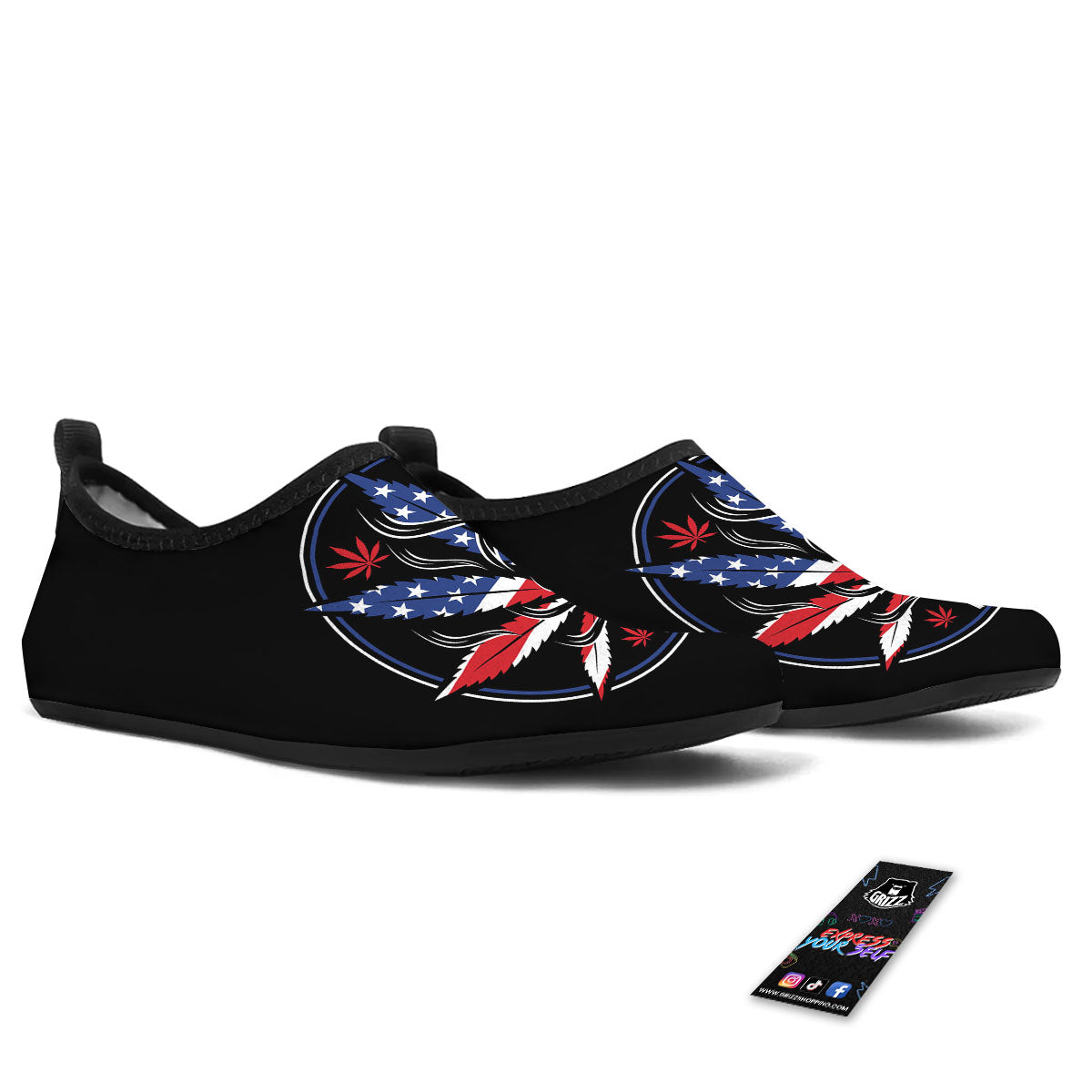 American Cannabis Leaf Flag Print Water Shoes-grizzshop