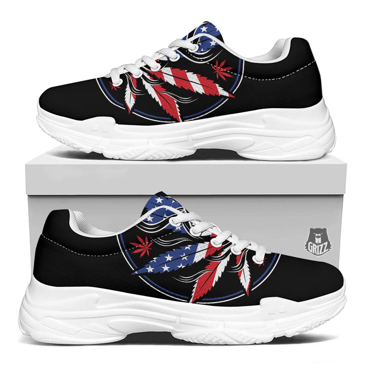 American Cannabis Leaf Flag Print White Chunky Shoes-grizzshop