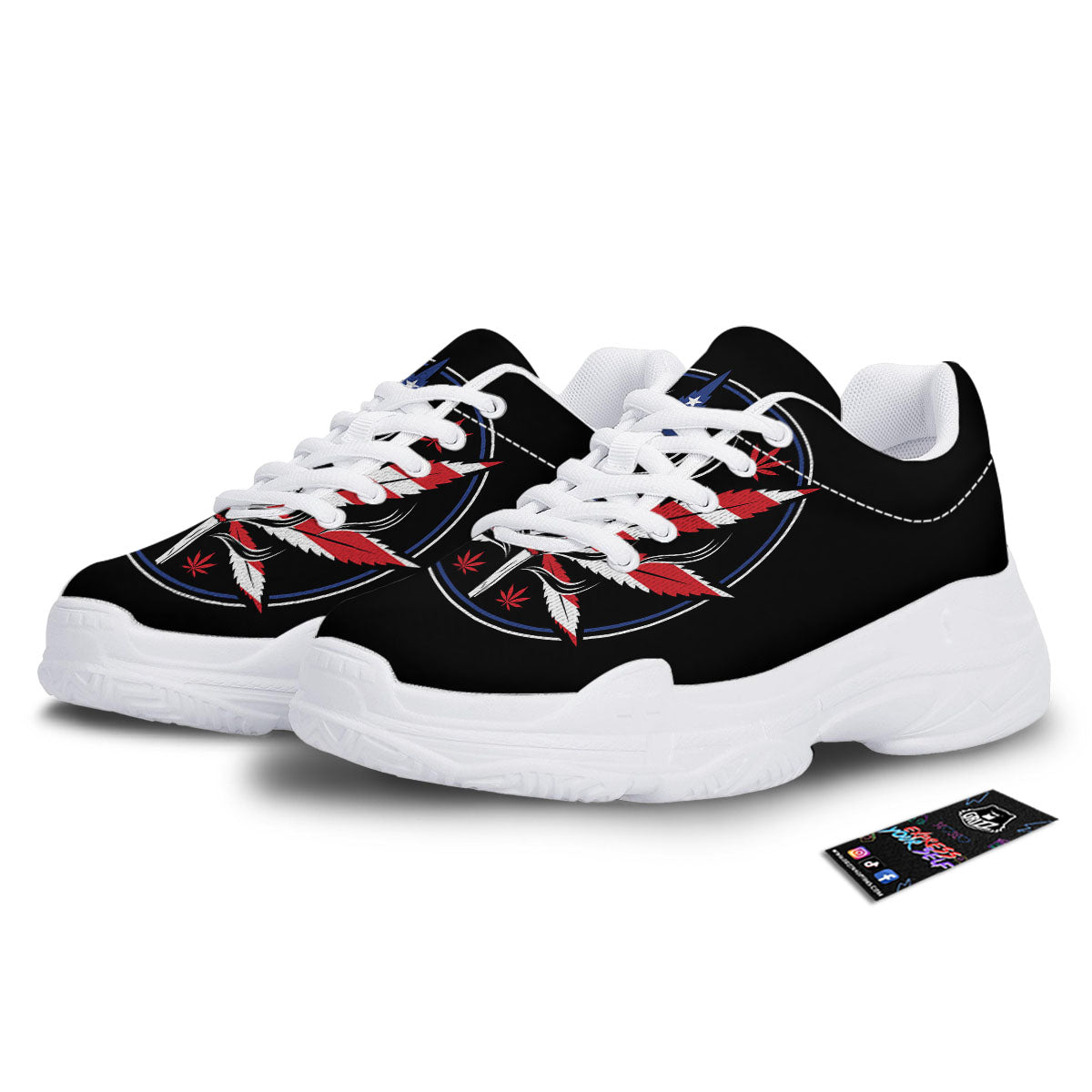 American Cannabis Leaf Flag Print White Chunky Shoes-grizzshop