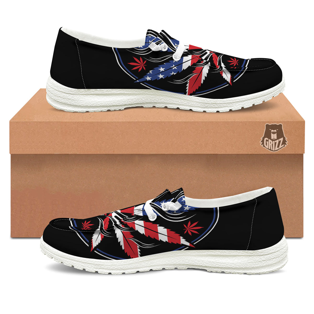 American Cannabis Leaf Flag Print White Loafers-grizzshop