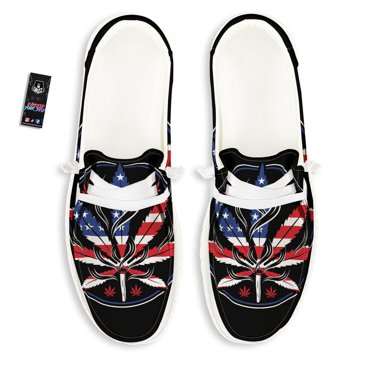 American Cannabis Leaf Flag Print White Loafers-grizzshop