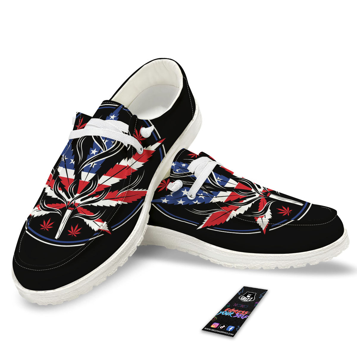 American Cannabis Leaf Flag Print White Loafers-grizzshop