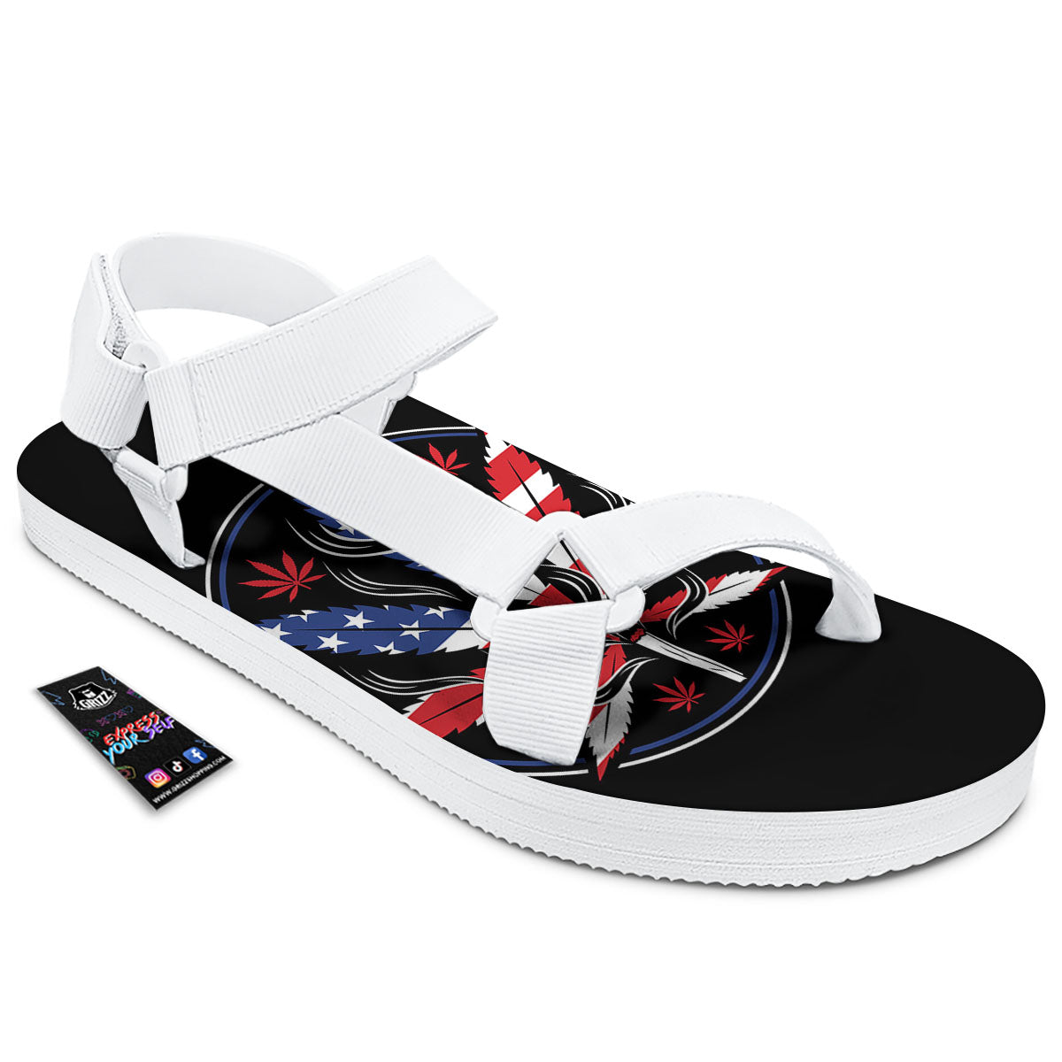 American Cannabis Leaf Flag Print White Open Toe Sandals-grizzshop