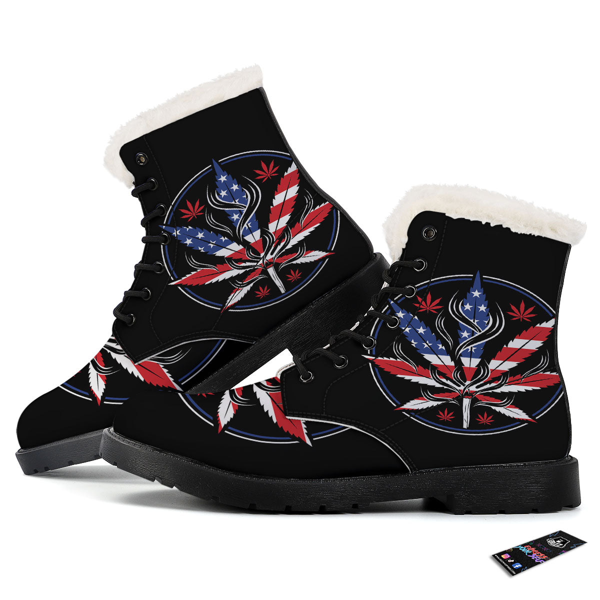 American Cannabis Leaf Flag Print Winter Boots-grizzshop