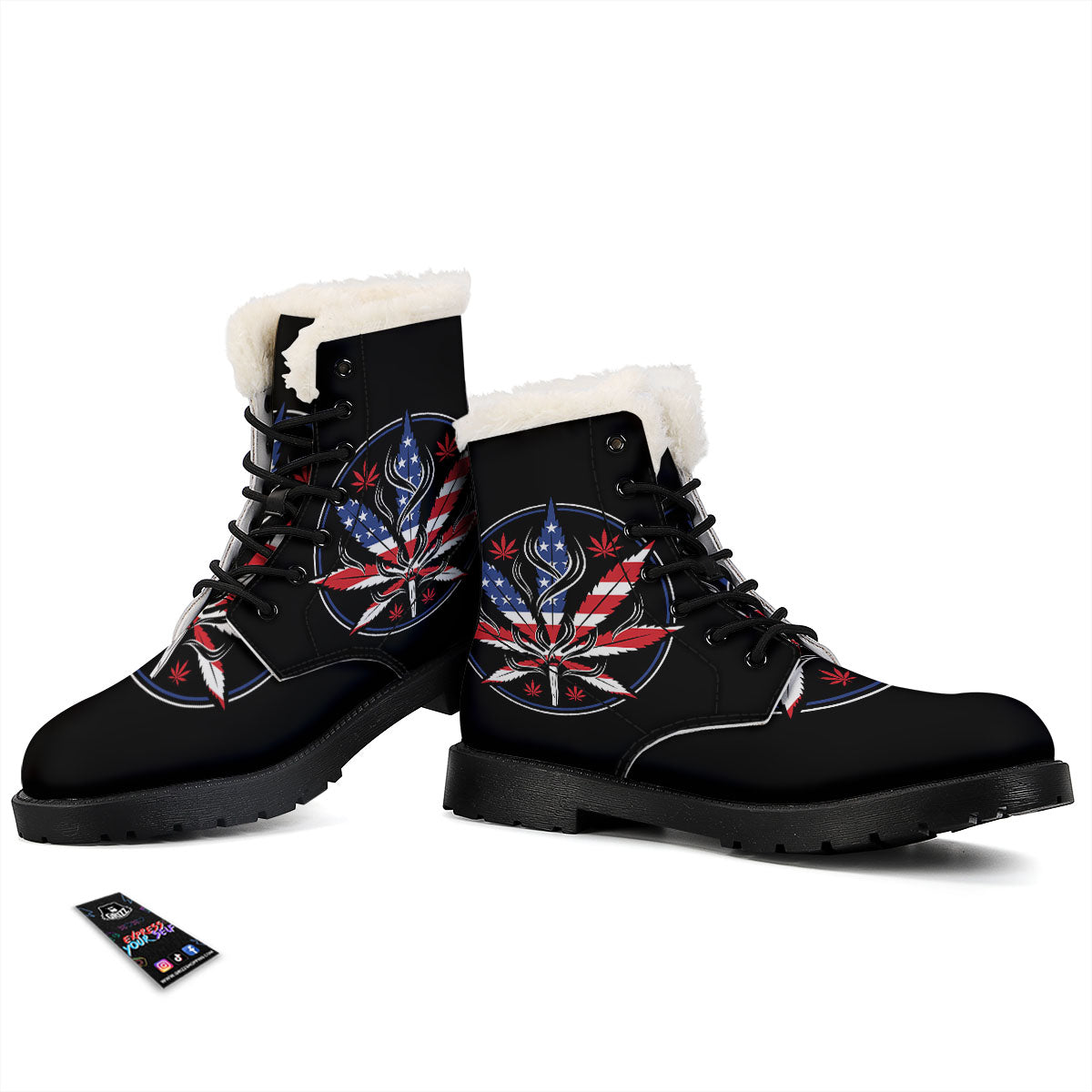 American Cannabis Leaf Flag Print Winter Boots-grizzshop