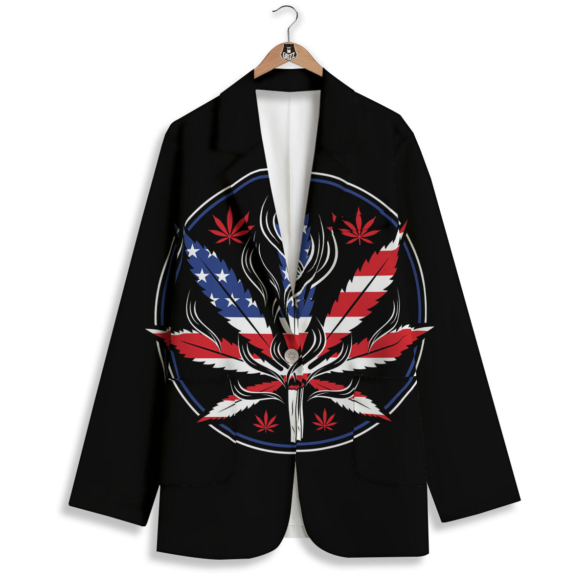 American Cannabis Leaf Flag Print Women's Blazer-grizzshop