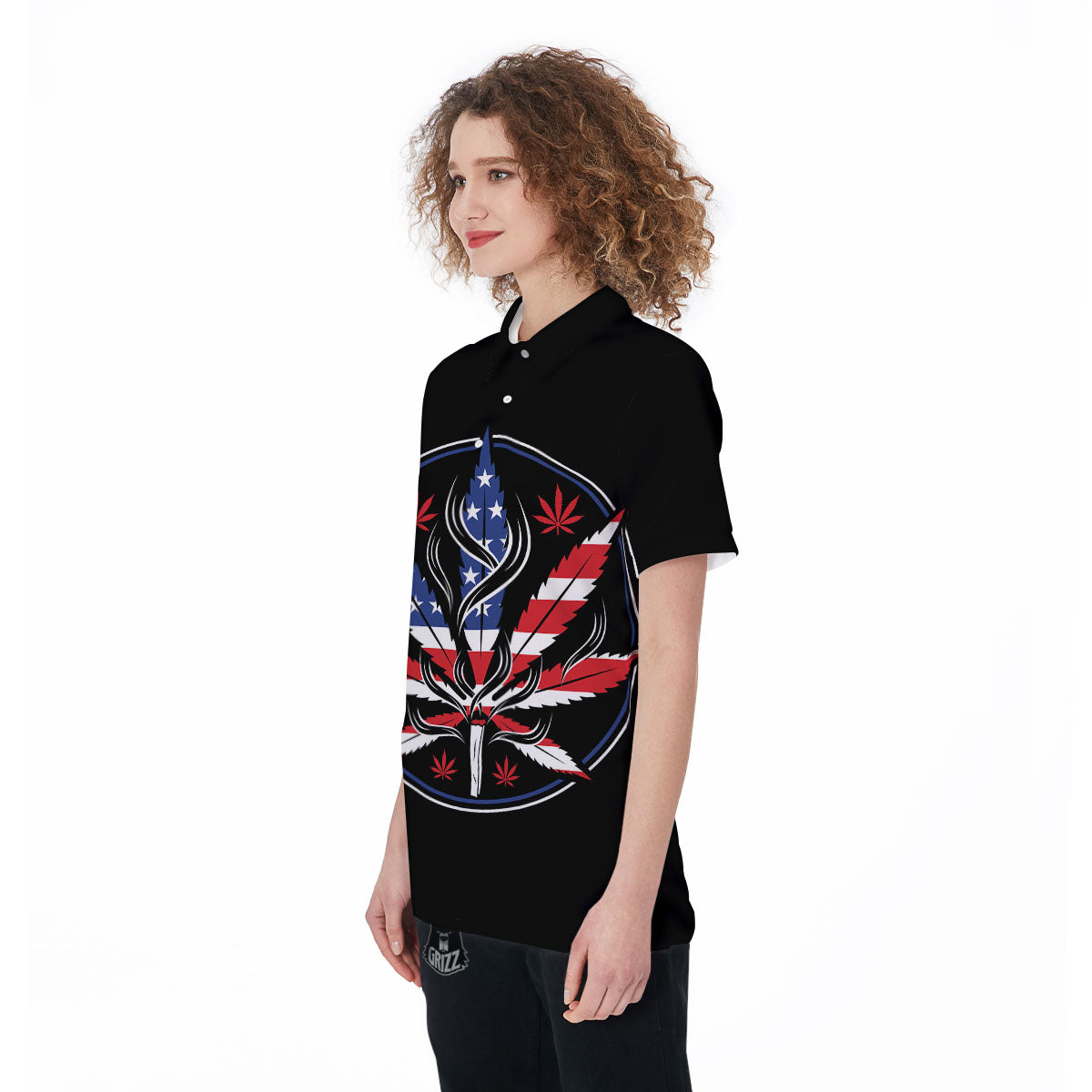American Cannabis Leaf Flag Print Women's Golf Shirts-grizzshop