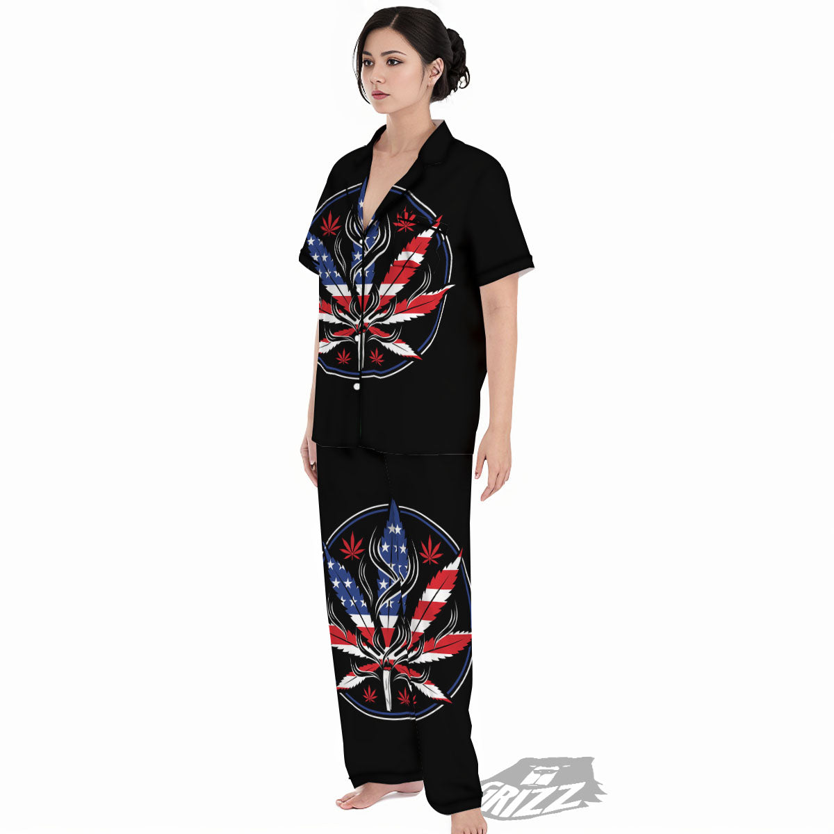 American Cannabis Leaf Flag Print Women's Pajamas Set-grizzshop