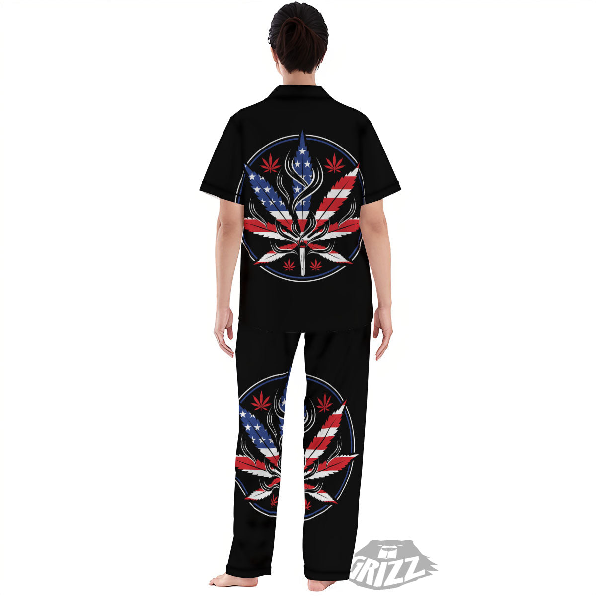 American Cannabis Leaf Flag Print Women's Pajamas Set-grizzshop