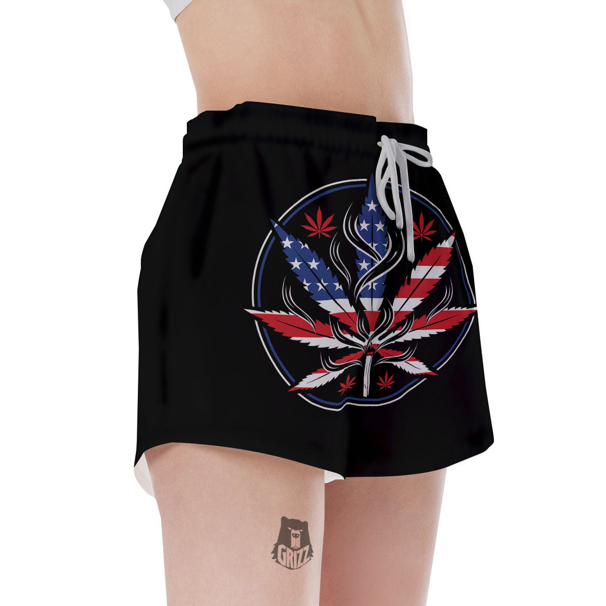 American Cannabis Leaf Flag Print Women's Shorts-grizzshop