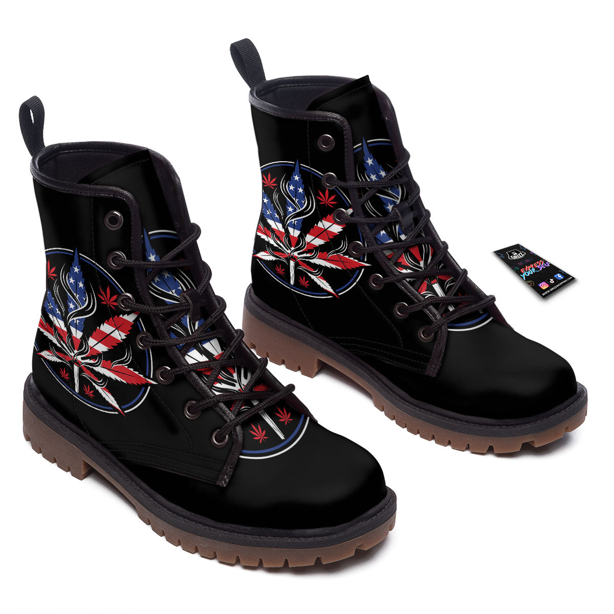 American Cannabis Leaf Flag Print Work Boots-grizzshop