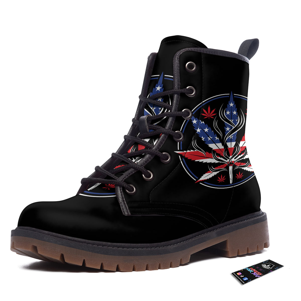 American Cannabis Leaf Flag Print Work Boots-grizzshop
