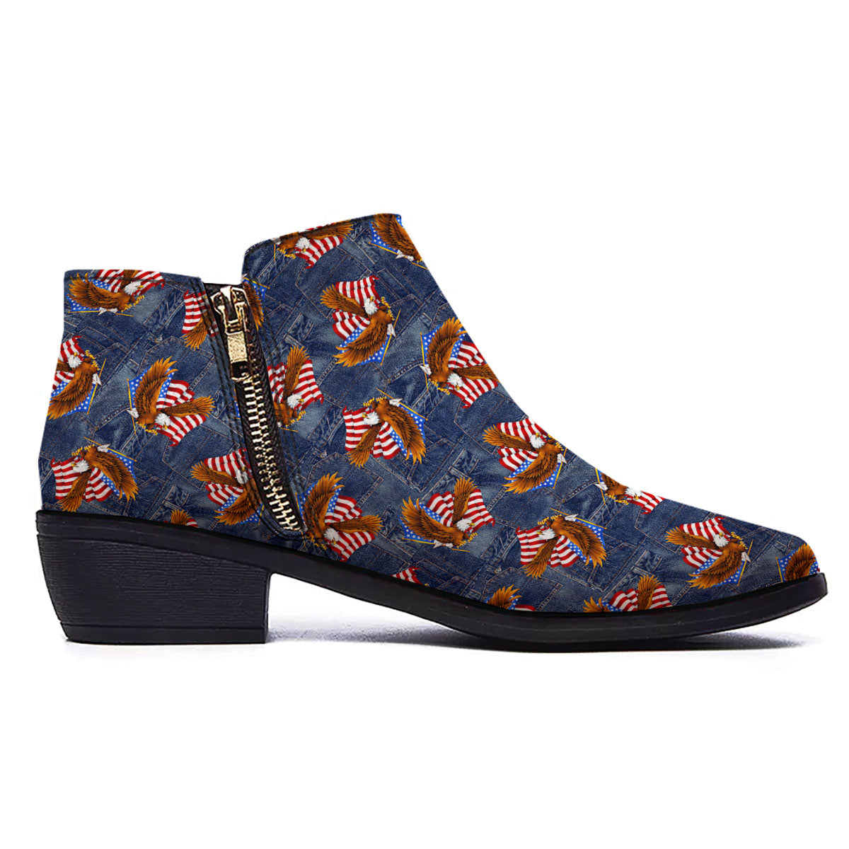 American Eagle Denim Print Pattern Ankle Boots-grizzshop