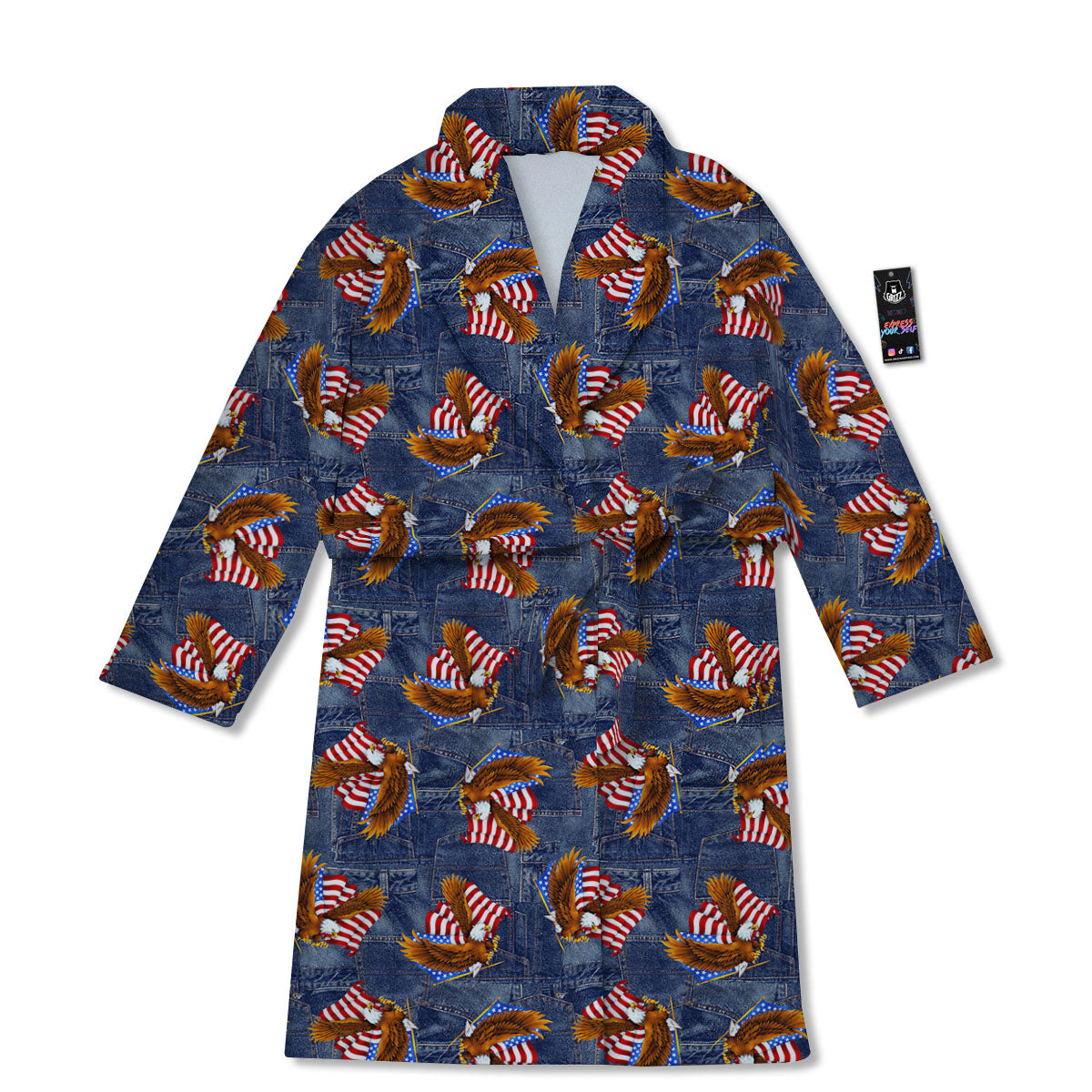 American Eagle Denim Print Pattern Bathrobe-grizzshop