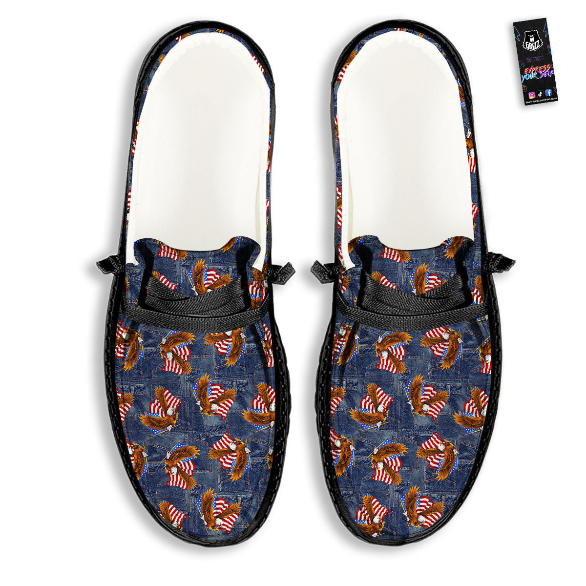 American Eagle Denim Print Pattern Black Loafers-grizzshop