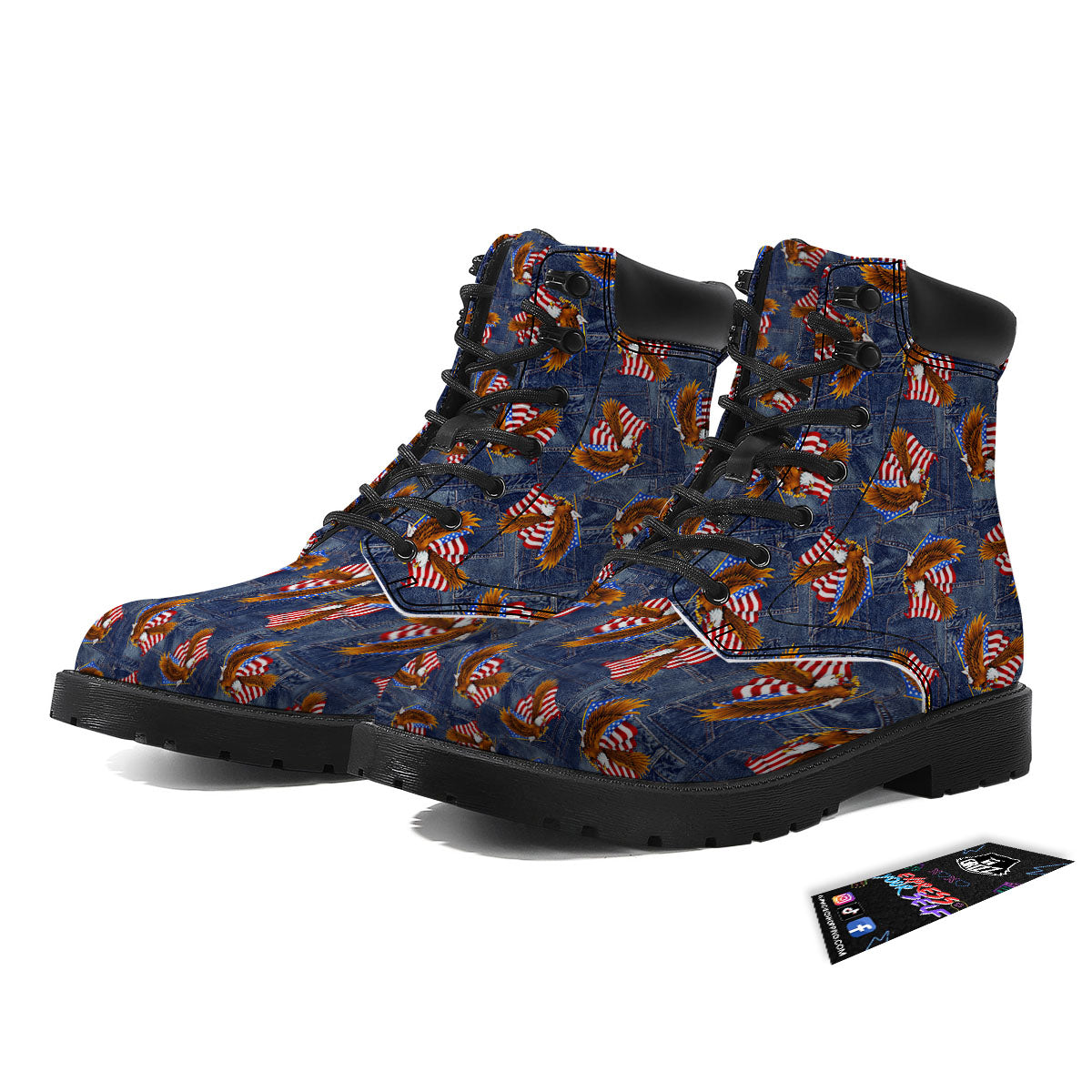 American Eagle Denim Print Pattern Boots-grizzshop