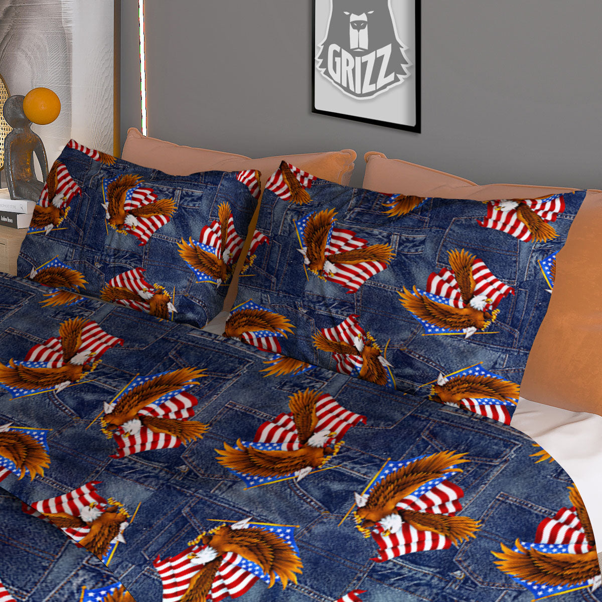 American Eagle Denim Print Pattern Duvet Cover Bedding Set