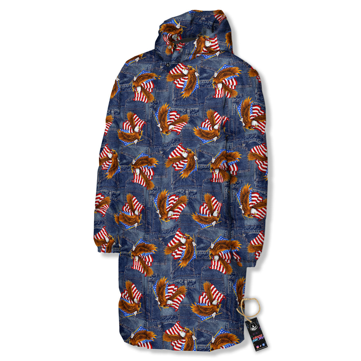 American Eagle Denim Print Pattern Long Down Jacket-grizzshop