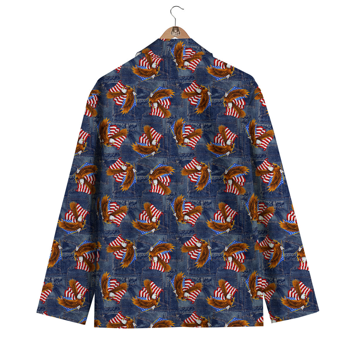 American Eagle Denim Print Pattern Men's Blazer-grizzshop