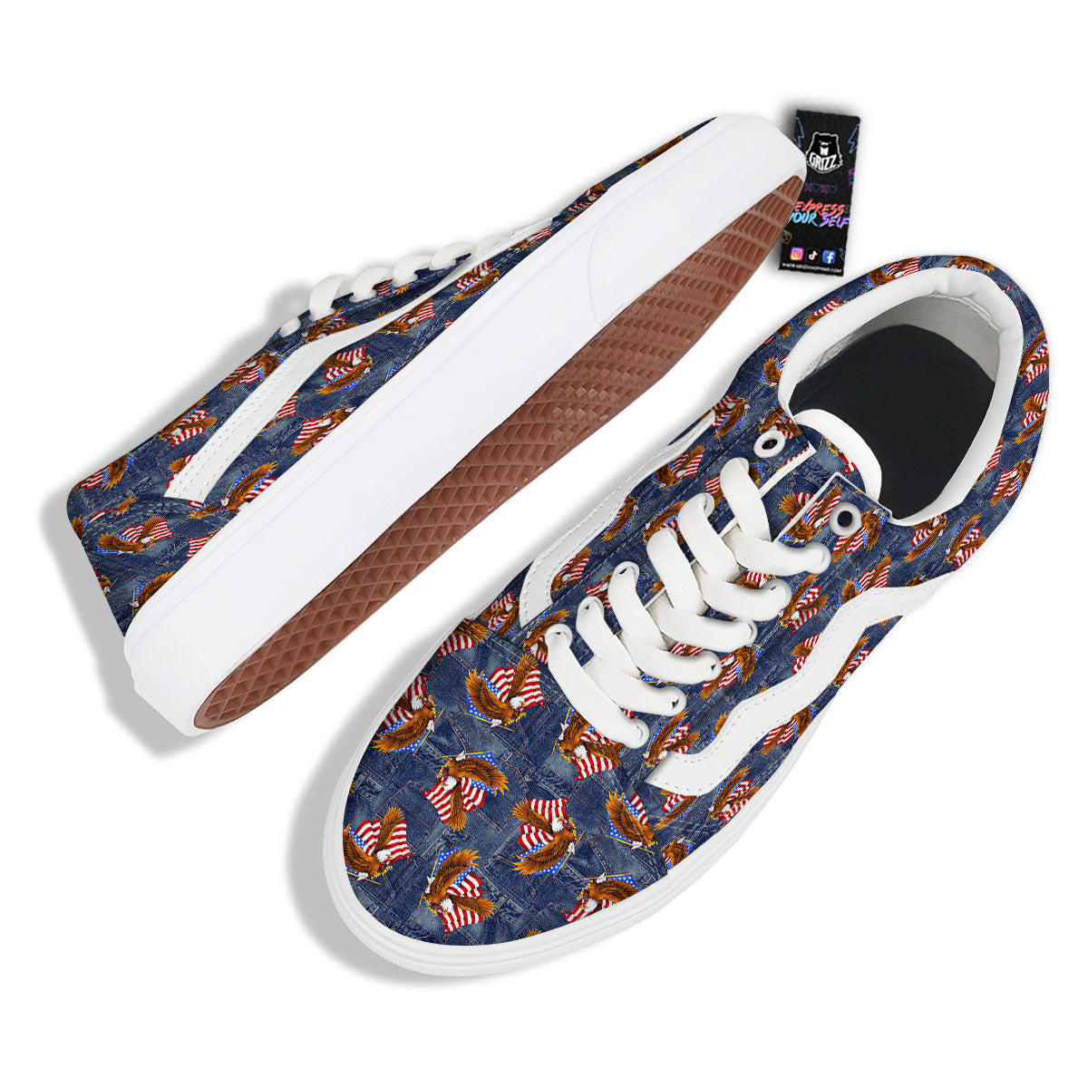 American Eagle Denim Print Pattern Skate Shoes-grizzshop