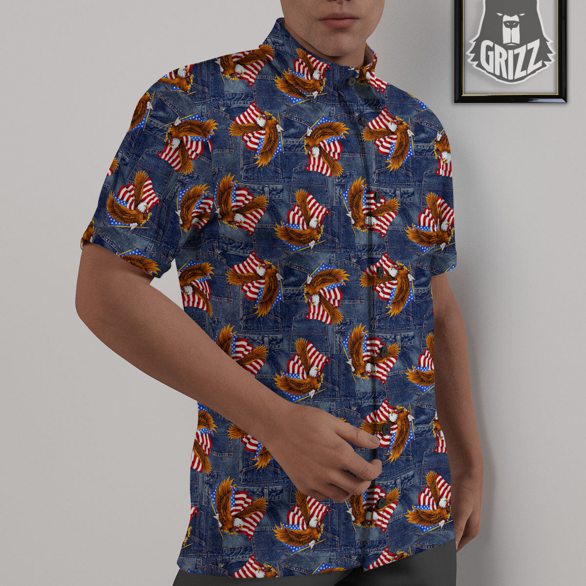 American Eagle Denim Print Pattern Untucked Shirts-grizzshop