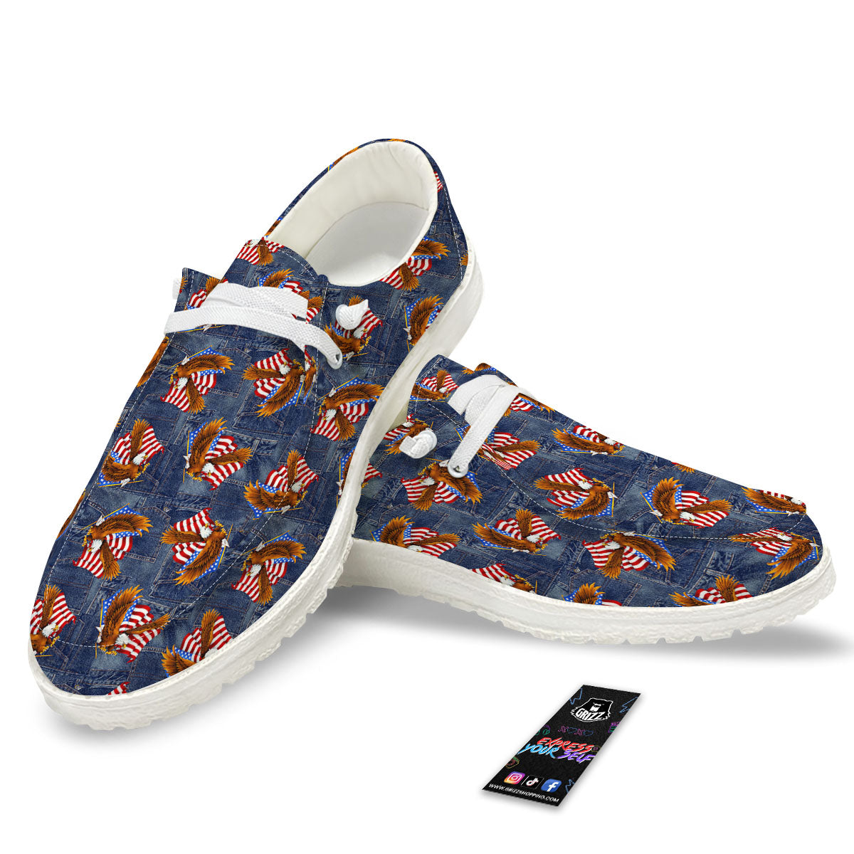 American Eagle Denim Print Pattern White Loafers-grizzshop
