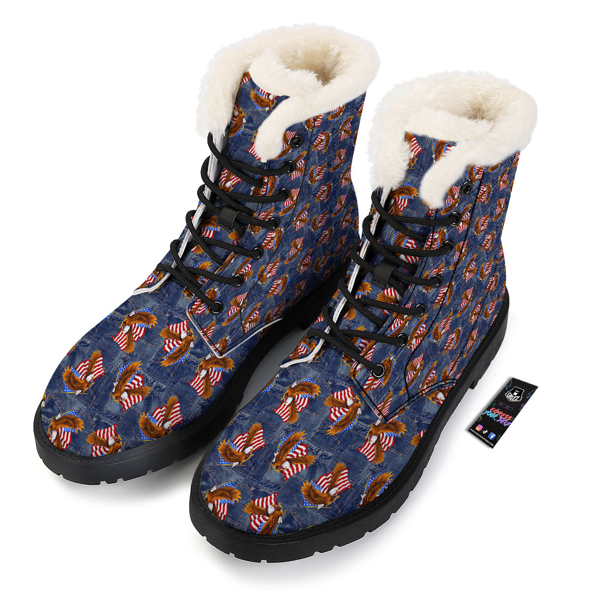 American Eagle Denim Print Pattern Winter Boots-grizzshop