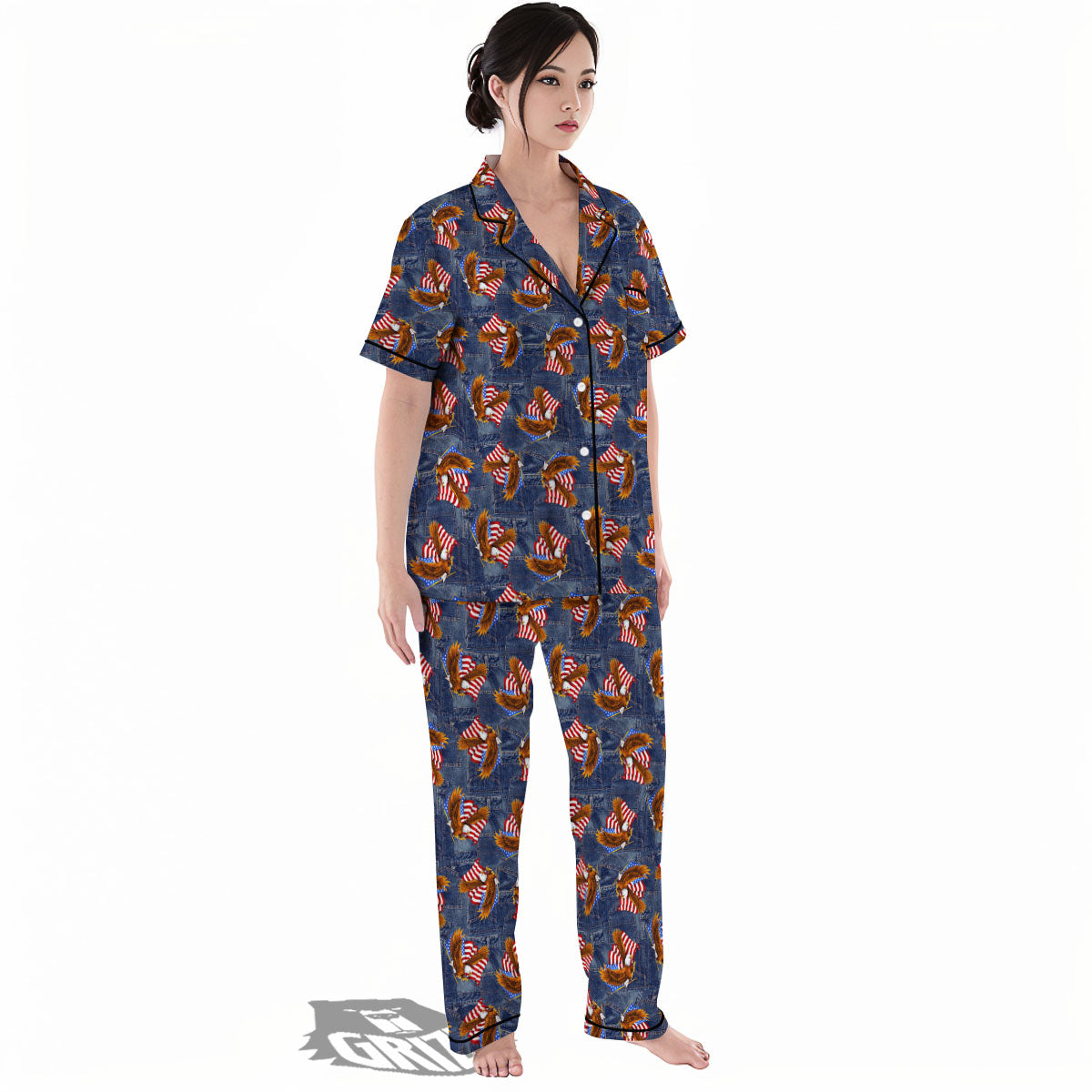 American Eagle Denim Print Pattern Women's Pajamas Set-grizzshop