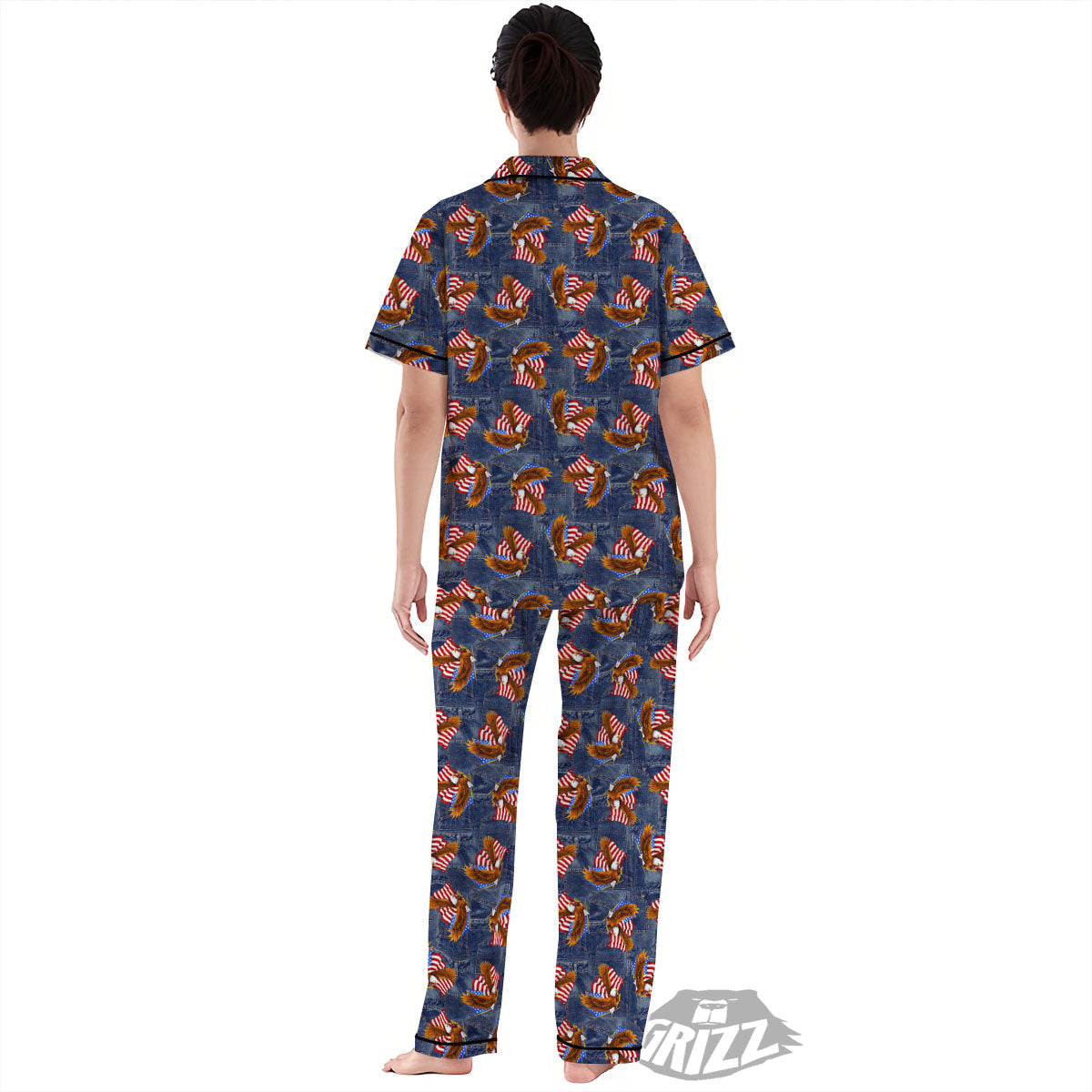 American Eagle Denim Print Pattern Women's Pajamas Set-grizzshop