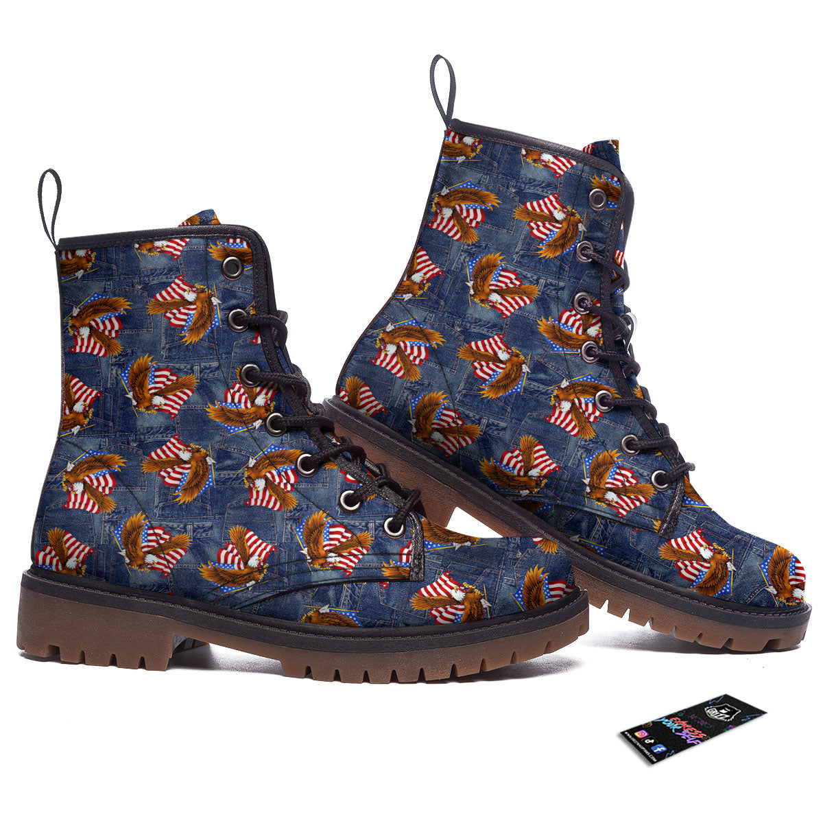 American Eagle Denim Print Pattern Work Boots-grizzshop