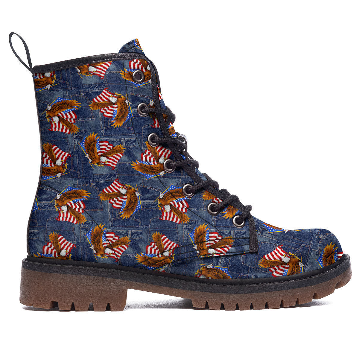 American Eagle Denim Print Pattern Work Boots-grizzshop