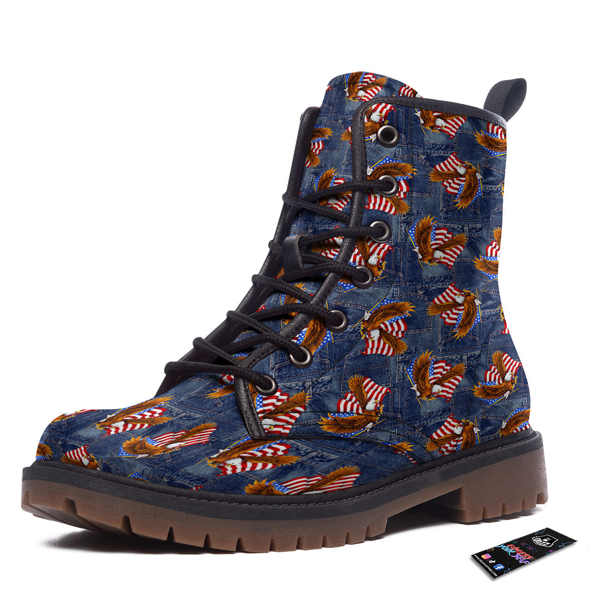 American Eagle Denim Print Pattern Work Boots-grizzshop