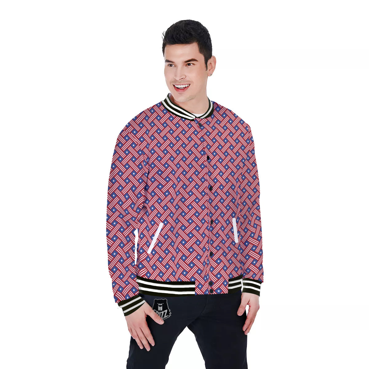 American Flag 4th of July Print Pattern Baseball Jacket-grizzshop