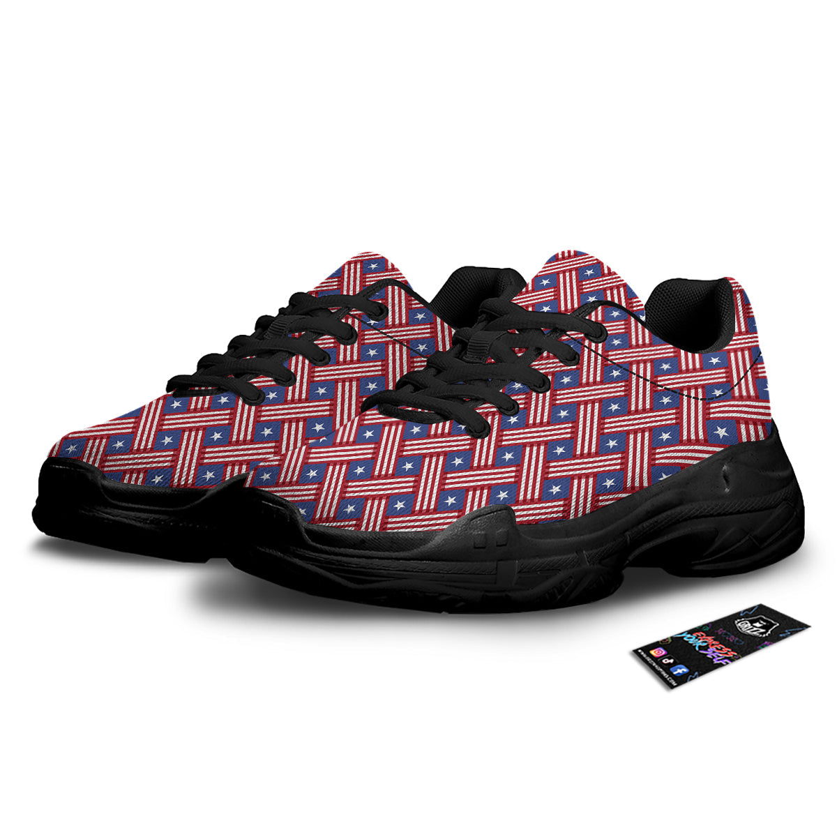 American Flag 4th of July Print Pattern Black Chunky Shoes-grizzshop