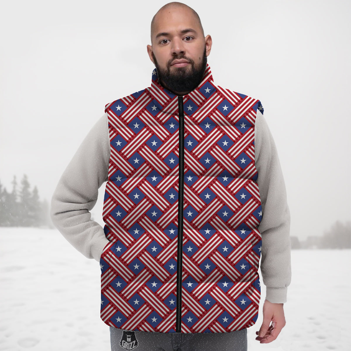 American Flag 4th of July Print Pattern Down Vest