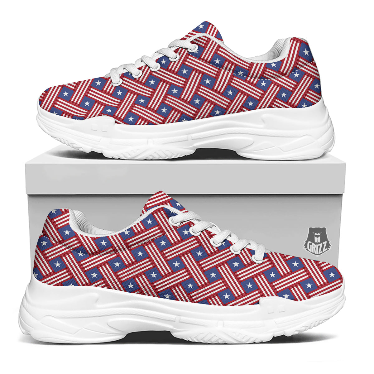 American Flag 4th of July Print Pattern White Chunky Shoes-grizzshop